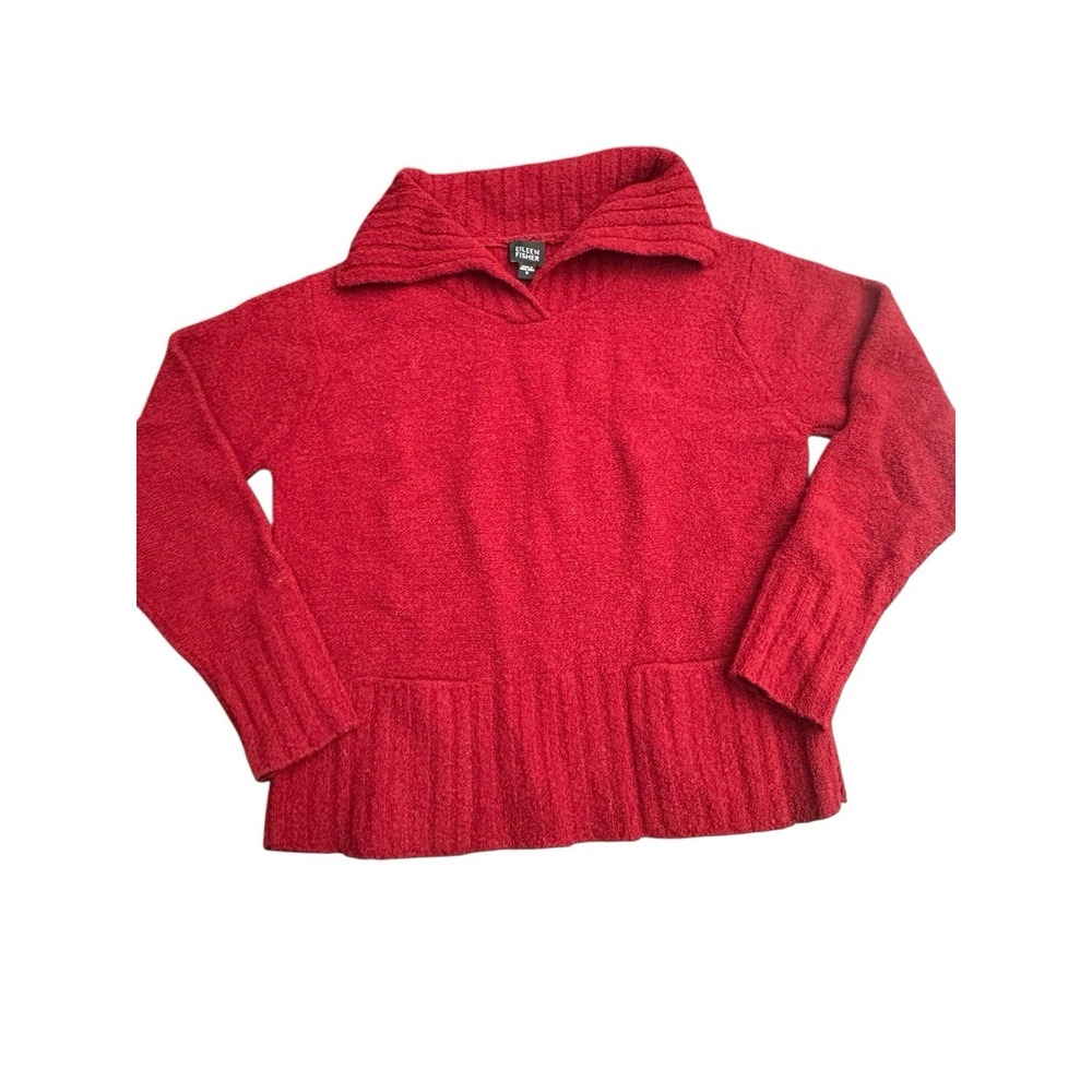 Eileen Fisher Cardigan Sweater Womens Small Wool Chunky‎ Knit Red Pullover #E4-3